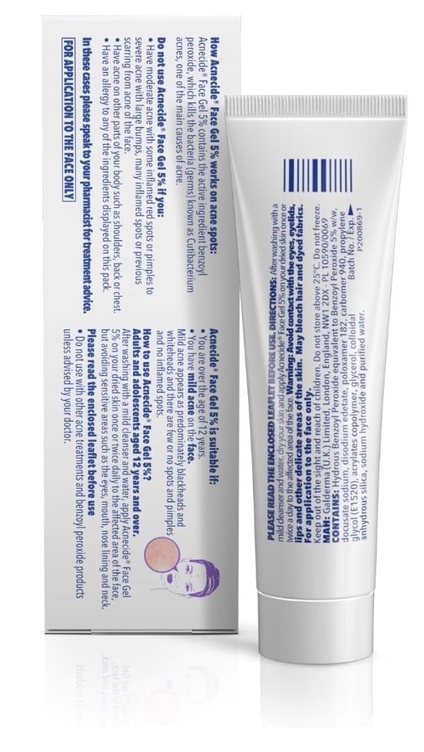 Acnecide Face 5% w/w Gel | Benzoyl Peroxide Acne Treatment for Spot Prone Skin | 15g